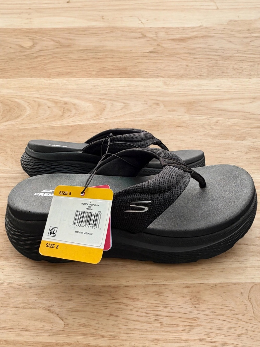 Skechers Women's Black Platform Flip-Flop Sandals